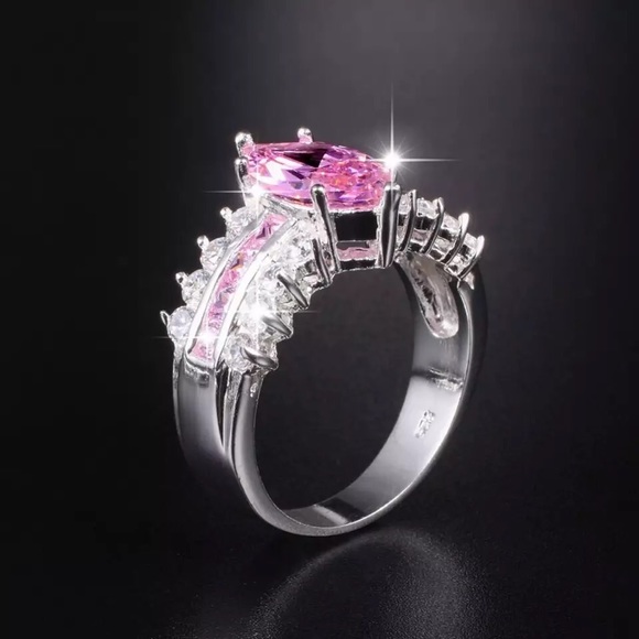 Silver Pink Crystal Ring - Picture 3 of 3